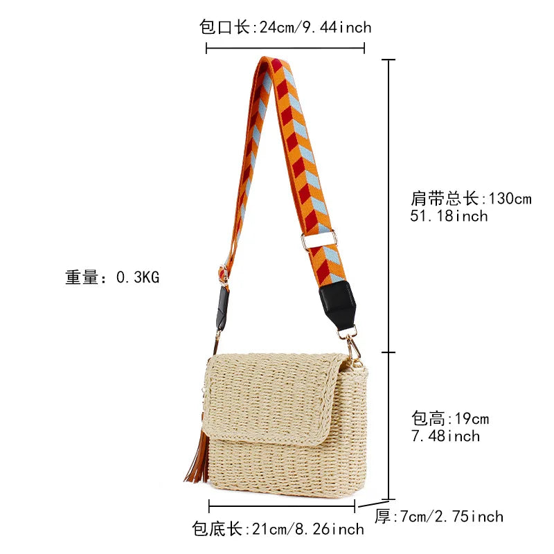 Femlion Forest Style Woven Grass Beach Bag - Handmade Crossbody for Vacation