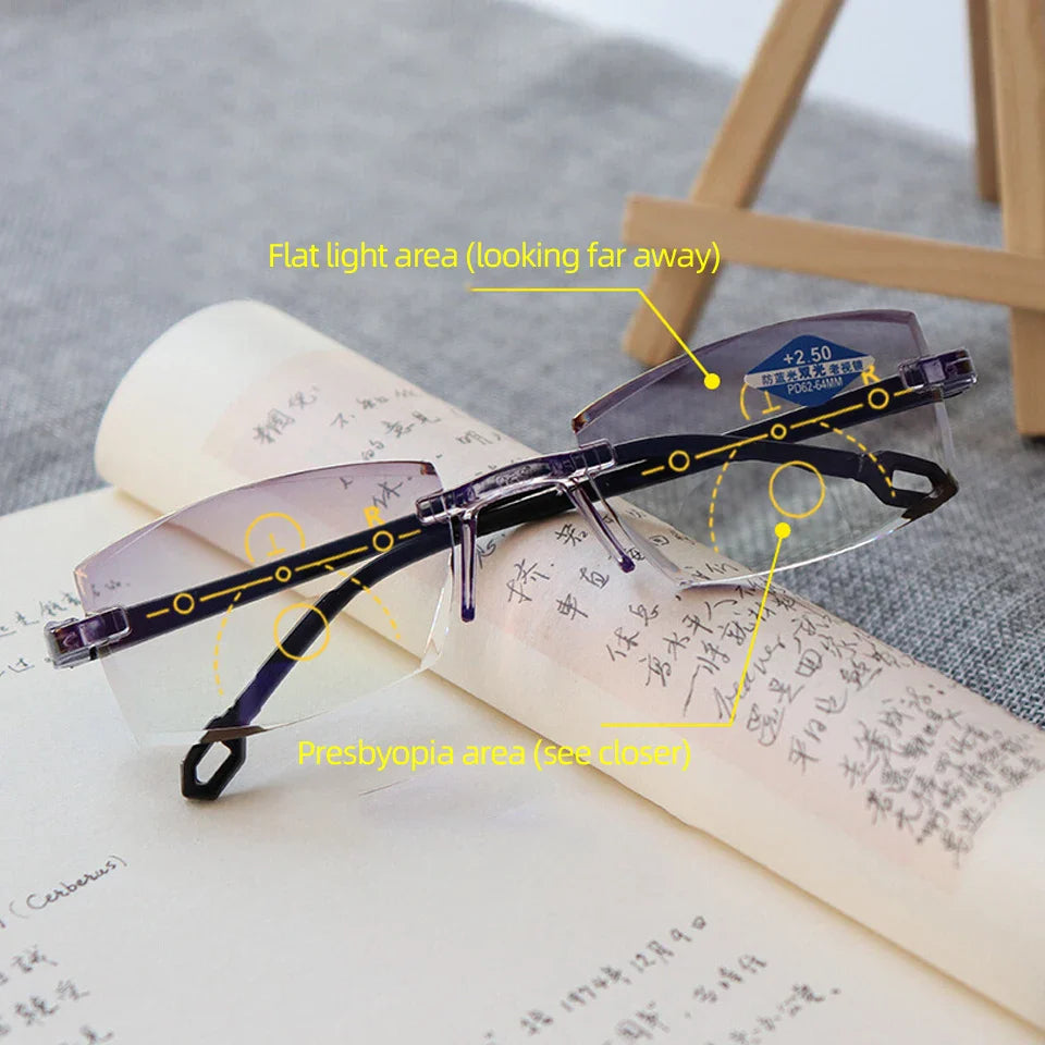 Femlion Rimless Bifocal Progressive Reading Glasses: Anti-blue Light Vintage Eyewear