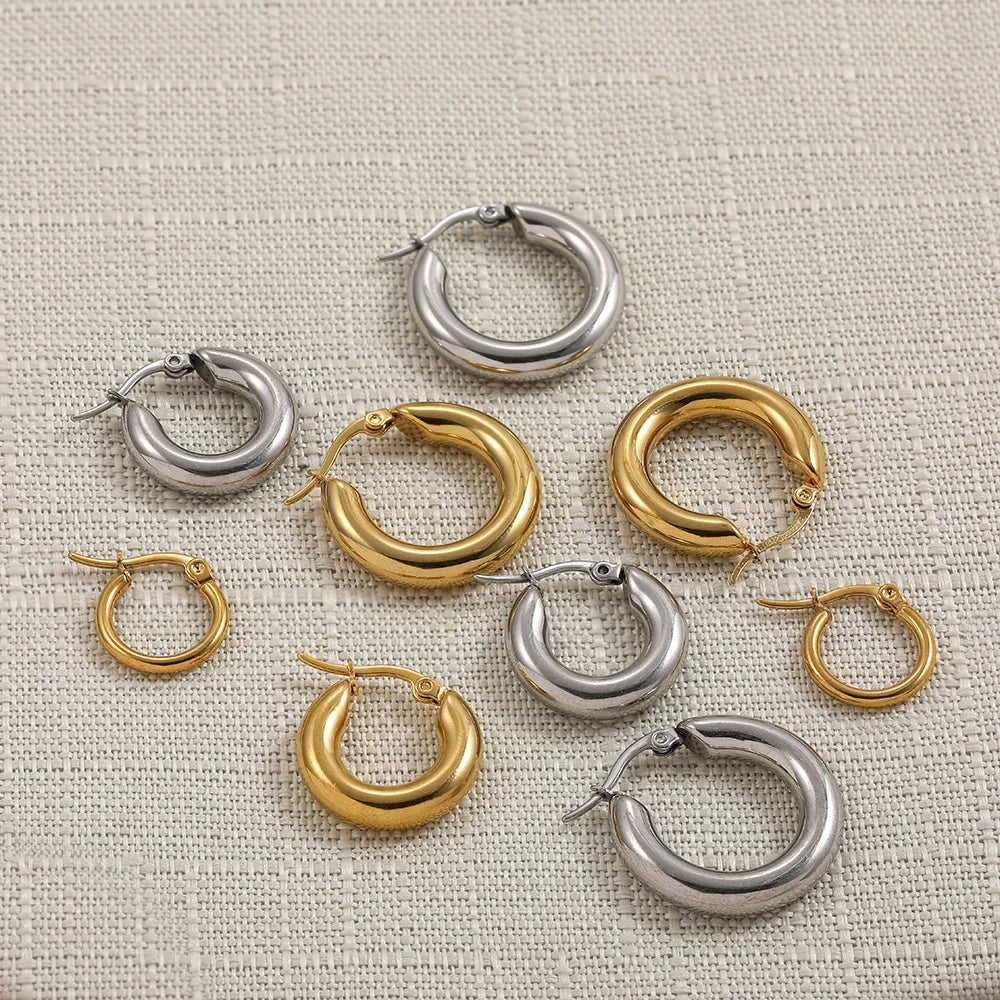 Femlion Gold Stainless Steel Chunky Round Hoop Earrings