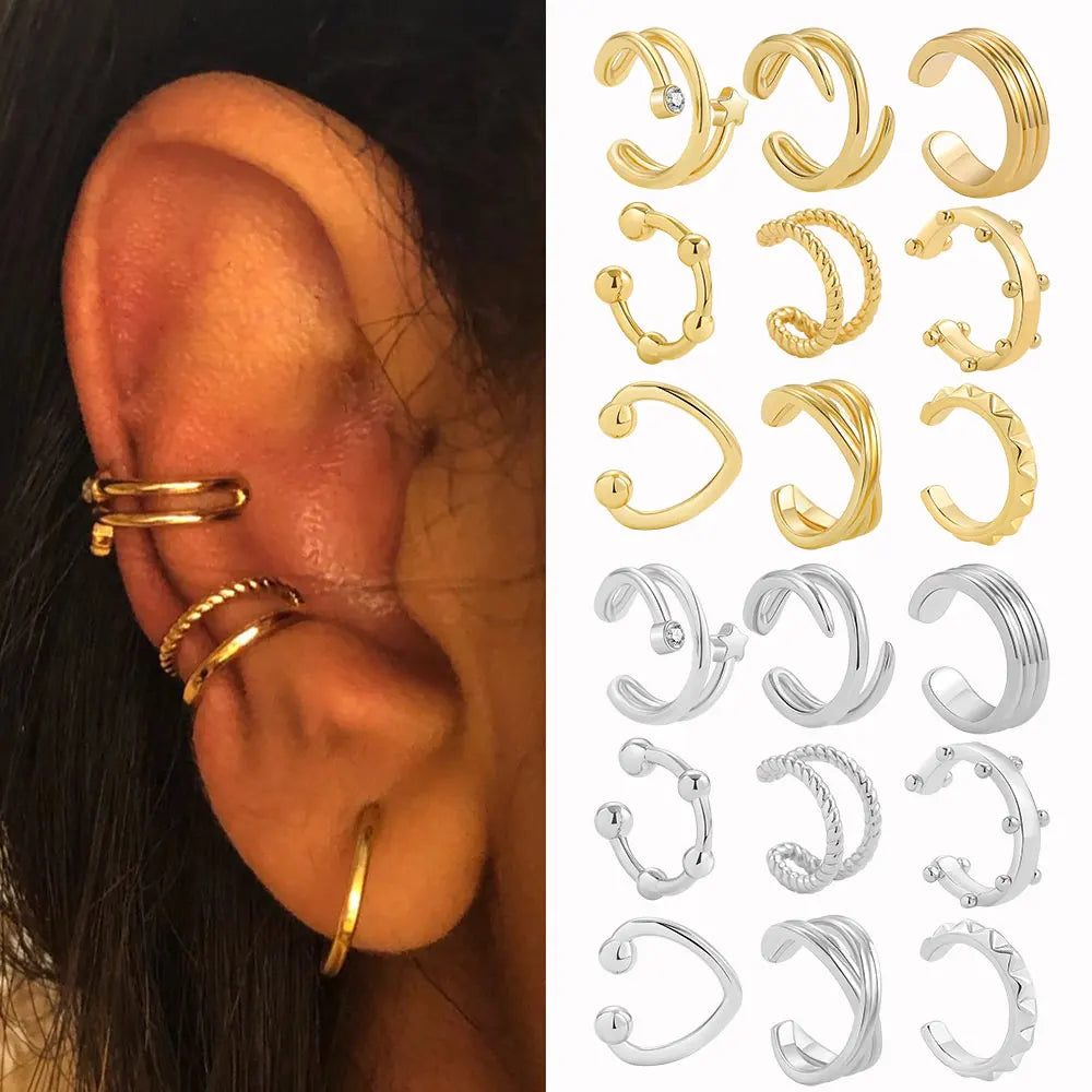 Femlion Gold Ear Cuff Set - Spiral Clip Earrings for Men and Women