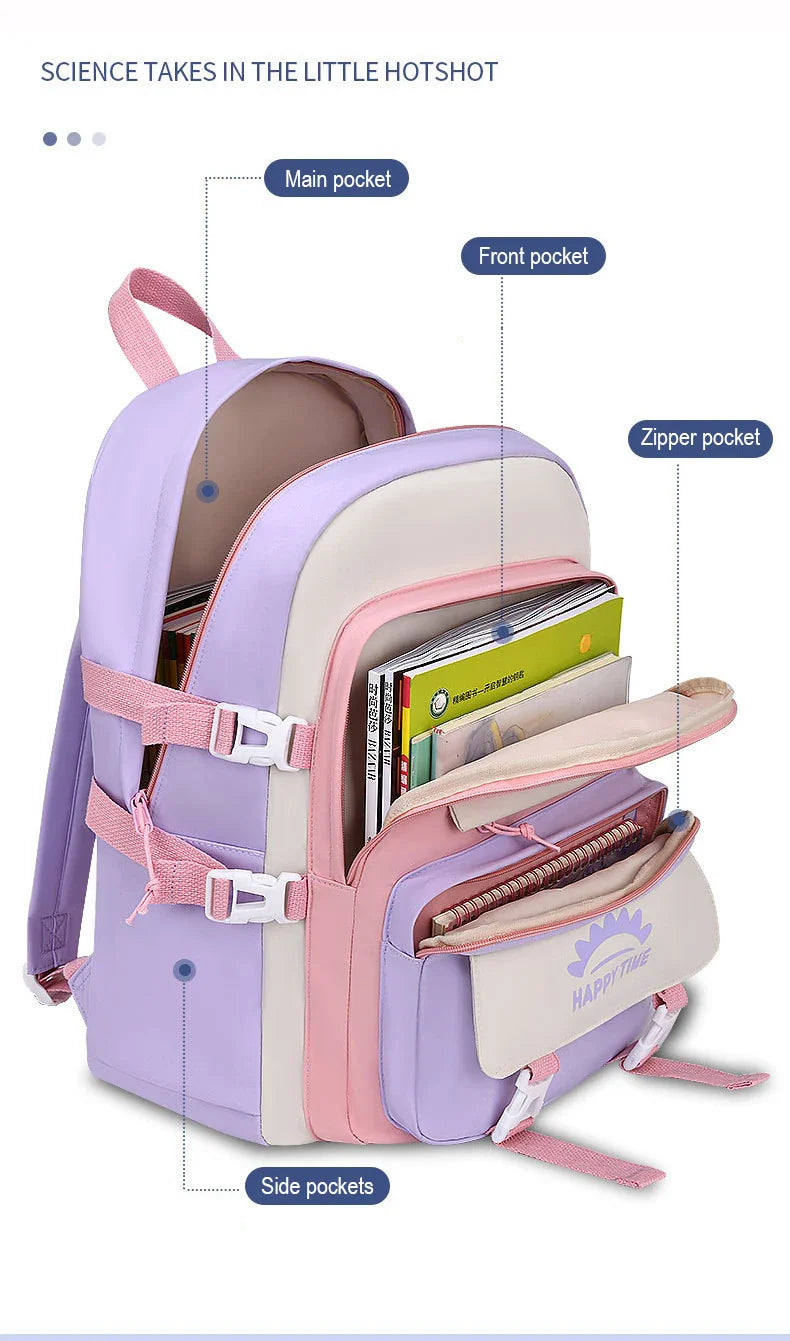 Femlion Multi-Pocket Nylon Backpack for Girls with Large Capacity and Cute Design