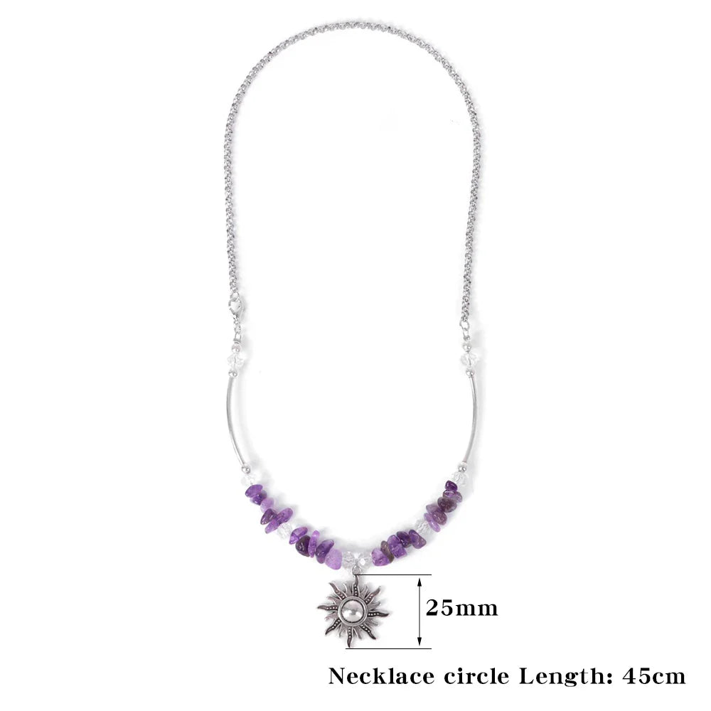Boho Sun Pendant Necklace Natural Stone Choker Ethnic Jewelry for Women Men by Femlion