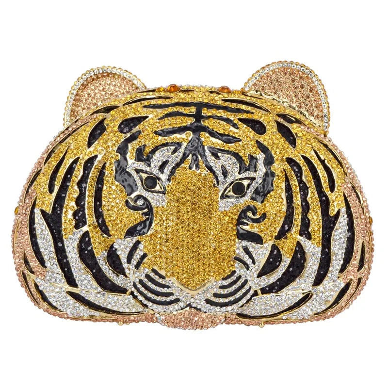 Femlion Crystal Tiger Design Clutch Purse for Prom and Wedding Events