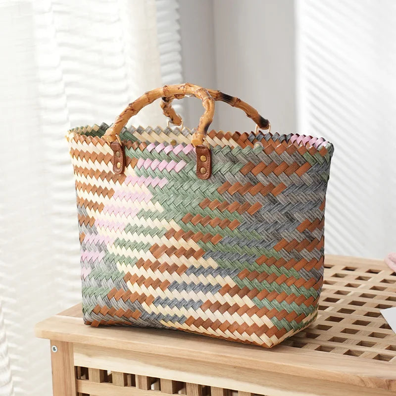 Femlion Straw Woven Tote Bag: Large Capacity Fashion Shoulder Bag