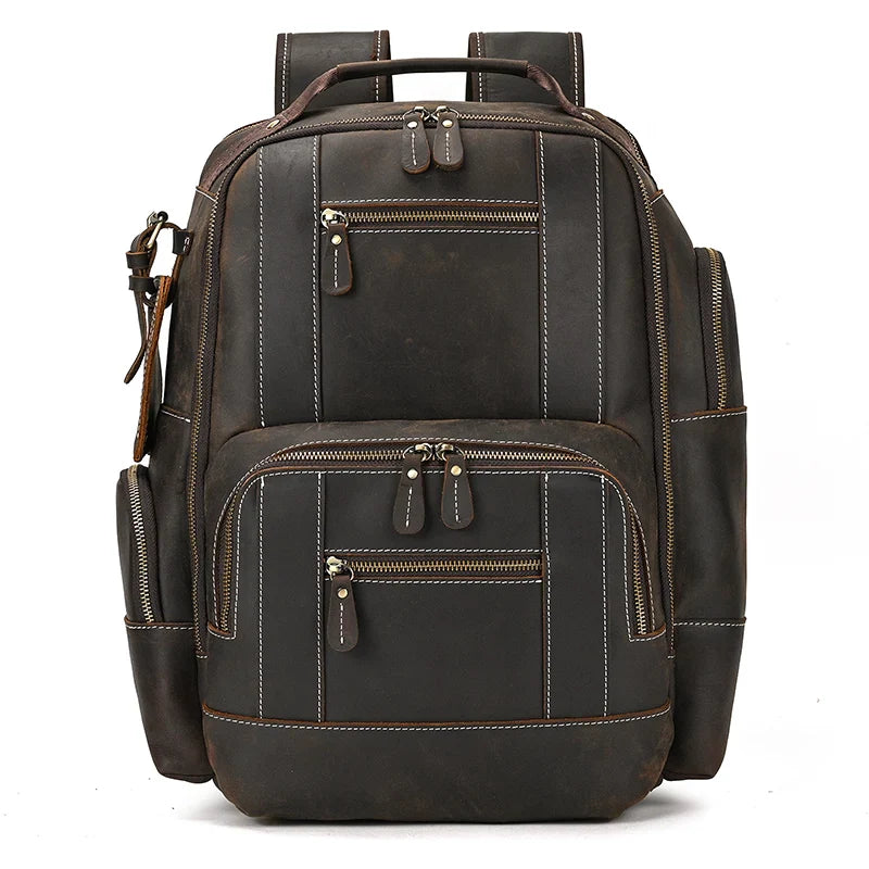 Femlion Men's Genuine Leather Luxury Backpack with Large Capacity for Travel and Laptop