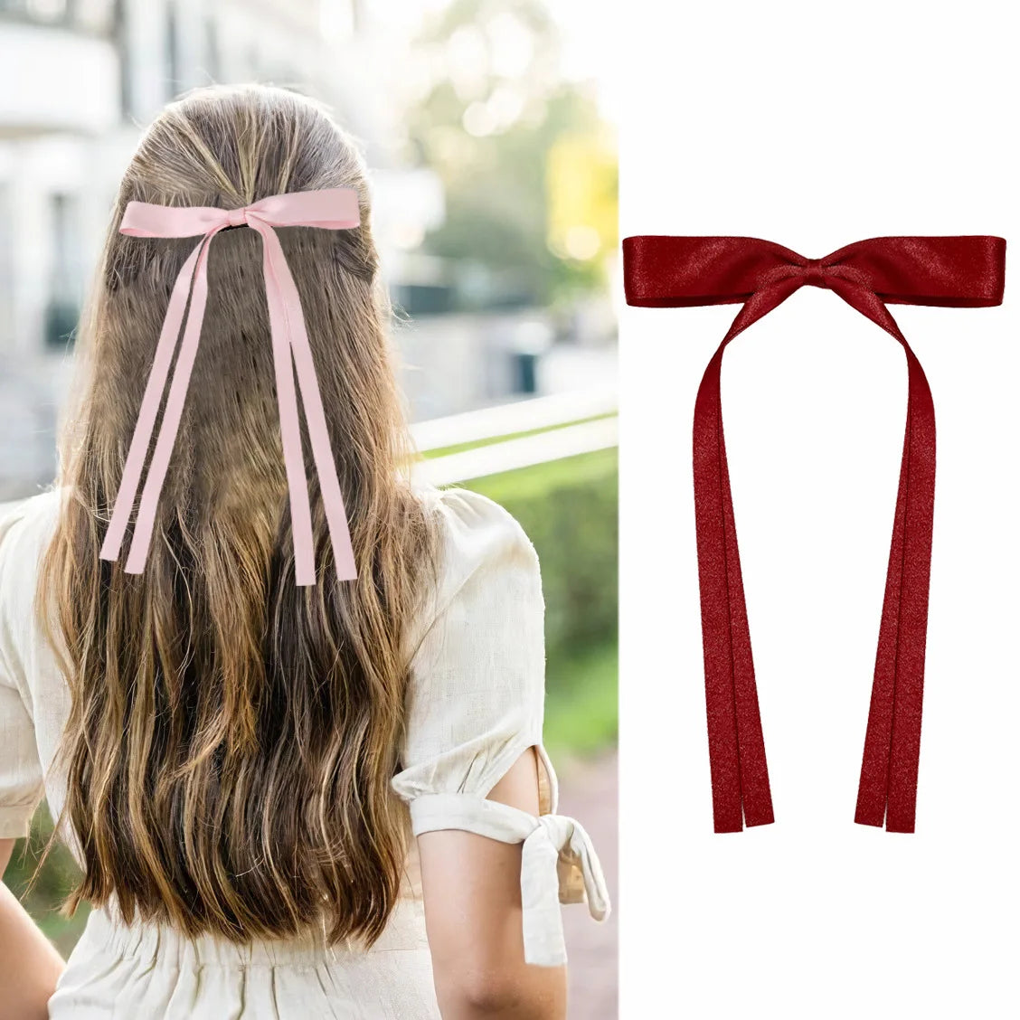 Femlion Ribbon Bow Hair Clips Women Tassel Barrettes Girls Sweet Hair Accessories