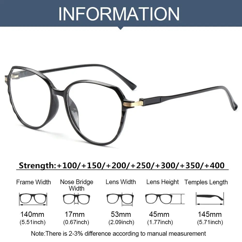 Femlion Fashion Round Printed Big Eyeglasses +1.0~4.0 Presbyopic Reading Glasses Men Women