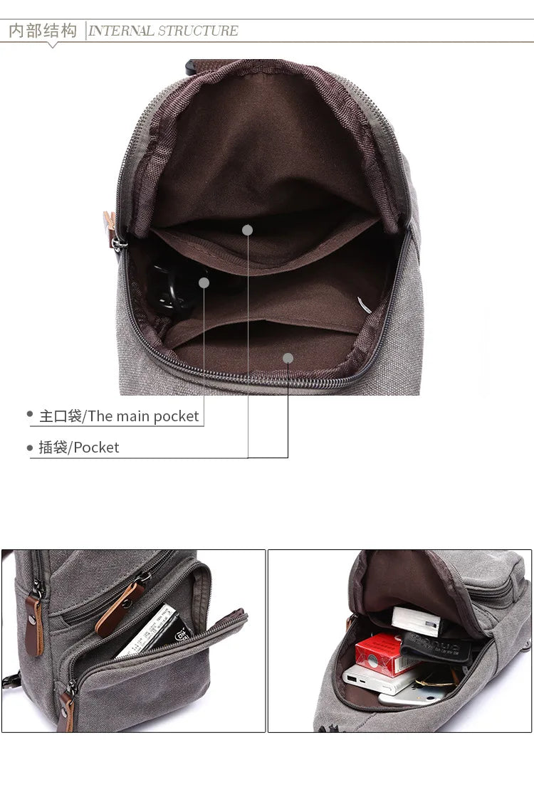 Femlion Canvas Small Chest Bag with USB Interface: Stylish Men's Crossbody Bag