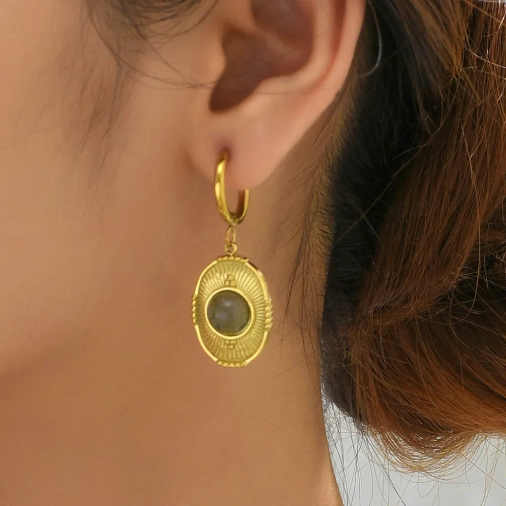 Femlion Gold Stone & Steel Geometric Hoop Earrings for Women - Statement Jewelry