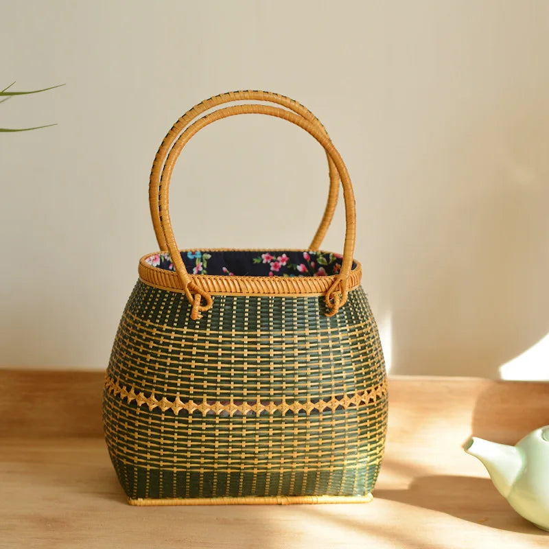 Femlion Exotic Style Handmade Bamboo Handbag - Storage, Picnic, Travel Basket