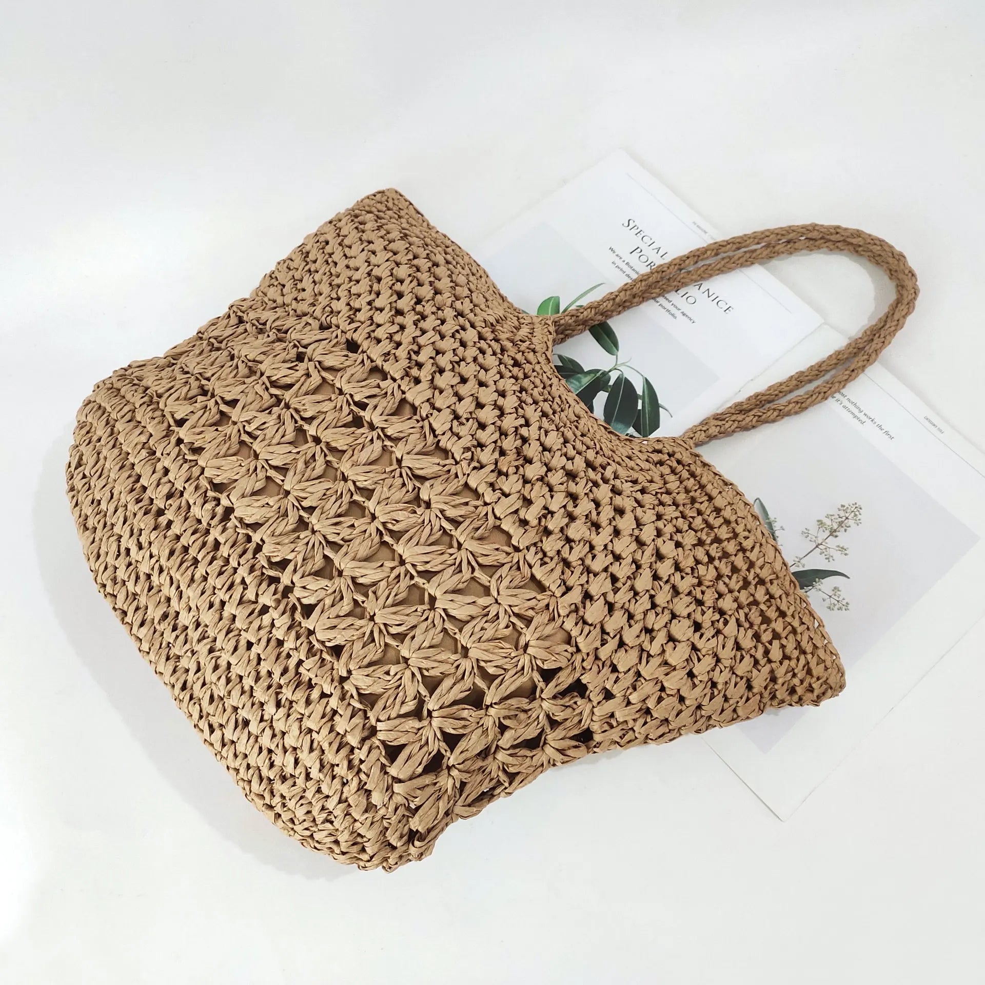 Femlion Straw Woven Bag Japanese Korean Beach Fashion Handbag