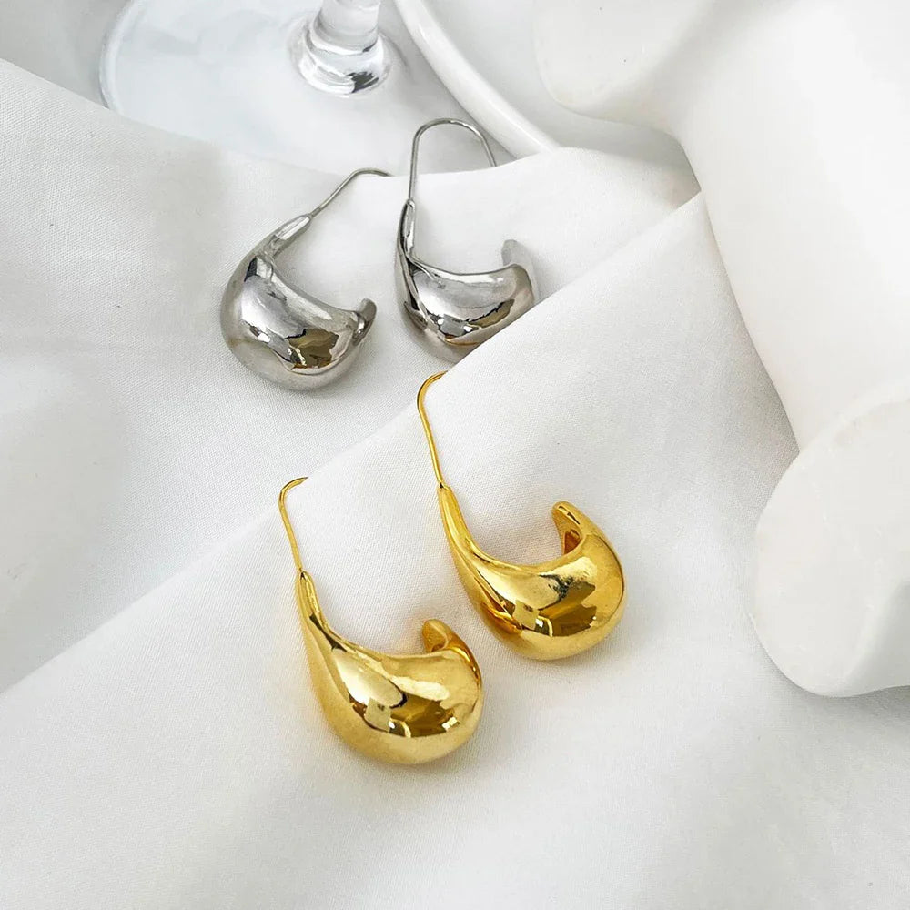 Femlion Gold Plated Waterdrop Long Hook Earrings, Hollow U Shape Chunky Drop Earrings