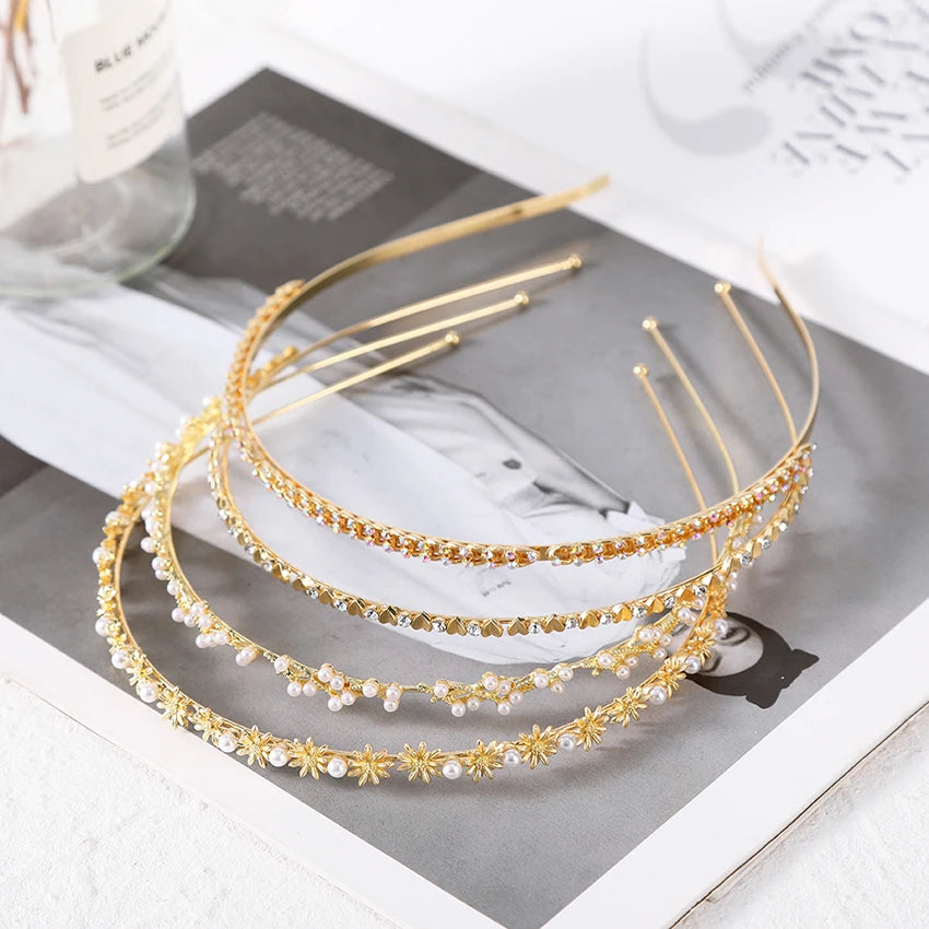 Femlion Rhinestone Pearl Headband Vintage Hair Jewelry Women's Hair Accessories