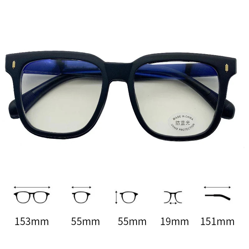 Femlion Large Frame Myopia Glasses Anti Blue Light Transparent Nearsighted Eyewear