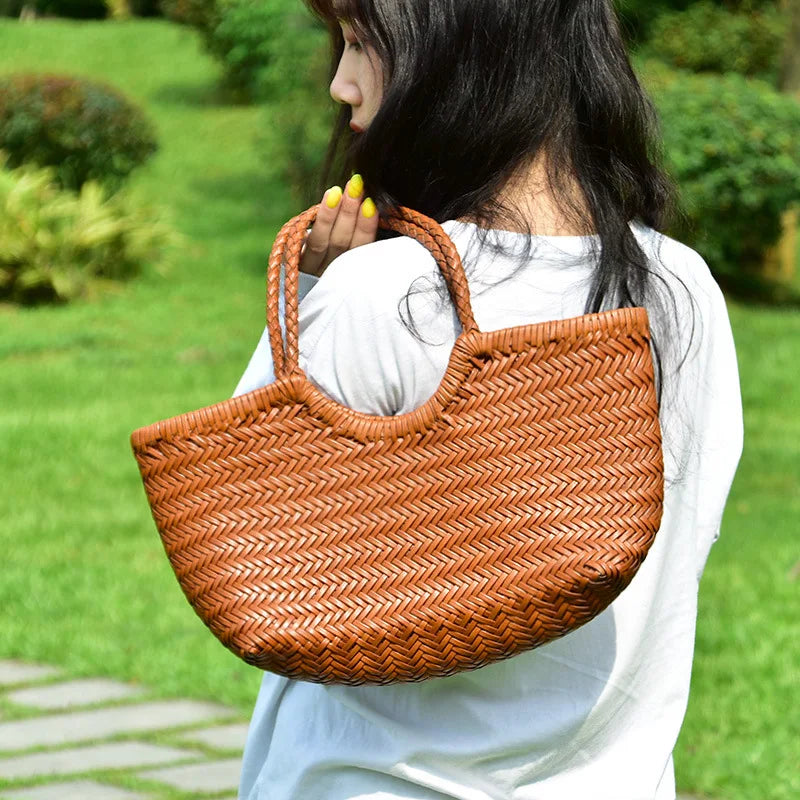 Femlion Vintage Woven Leather Bag for Women in Dragon Diffusion Style