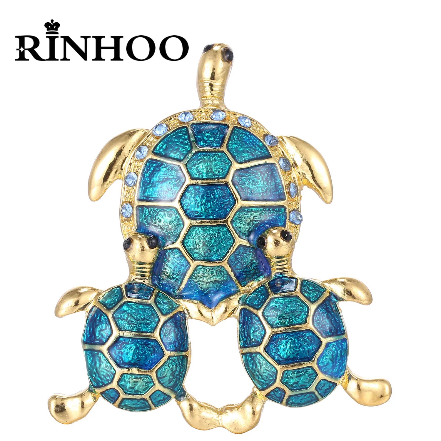 Femlion Blue Turtle Rhinestone Brooch: Vintage Enamel Animal Badge Jewelry