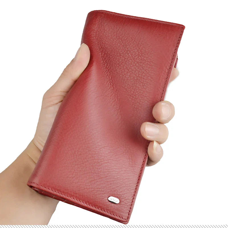 Femlion Cow Leather Designer Wallet: Stylish Long Card Holder & Coin Purse for Women