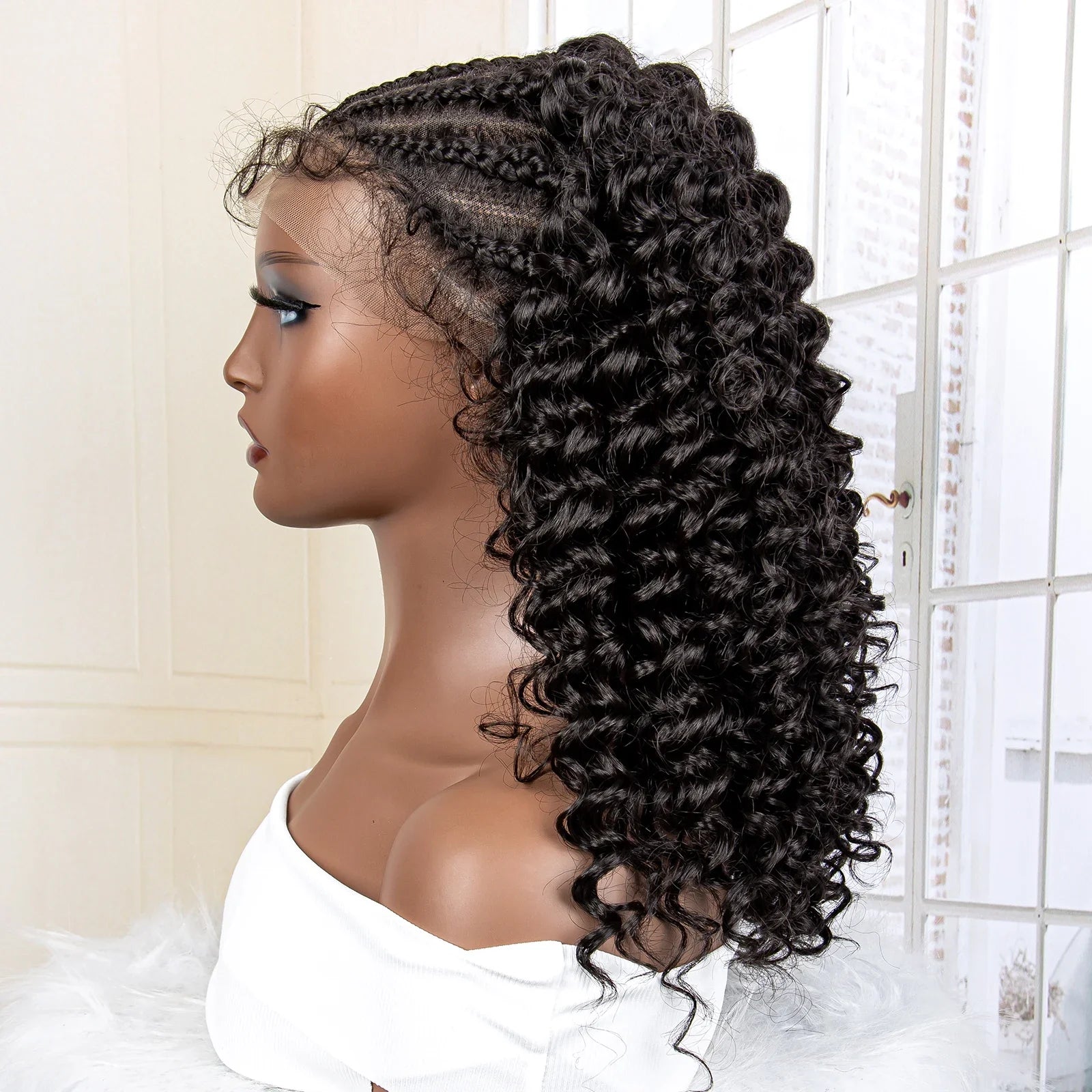 Femlion 16" Bob Kinky Curly Braided Lace Front Wig