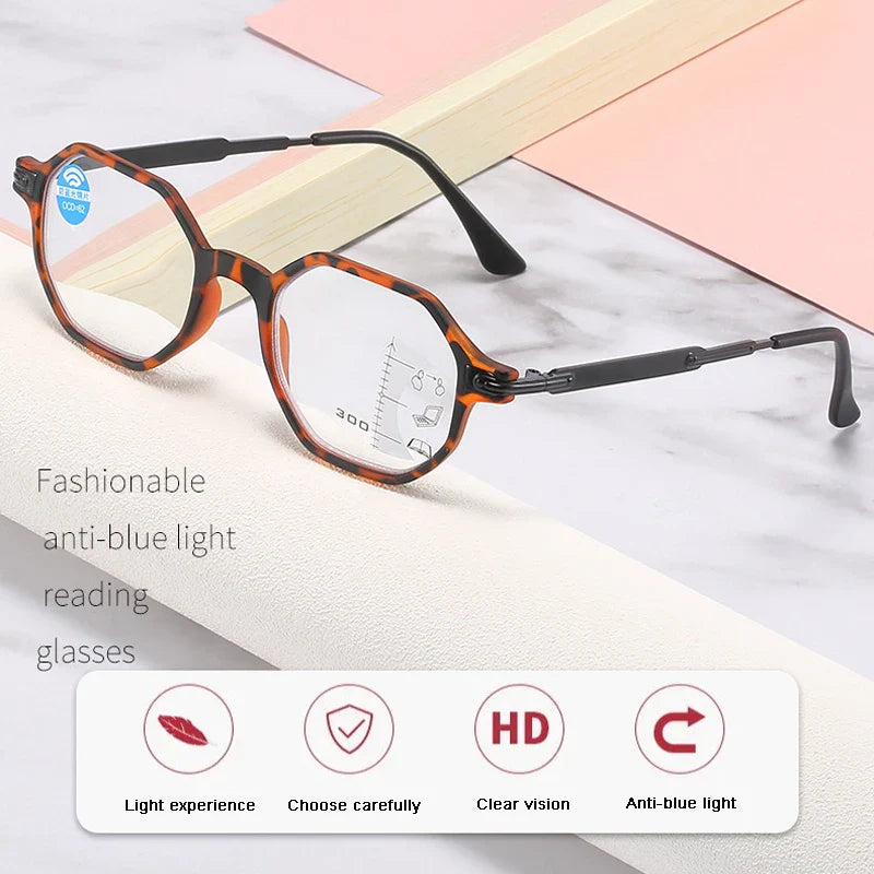 Femlion Retro Blue Light Blocking Progressive Multifocus Reading Glasses for Men Women