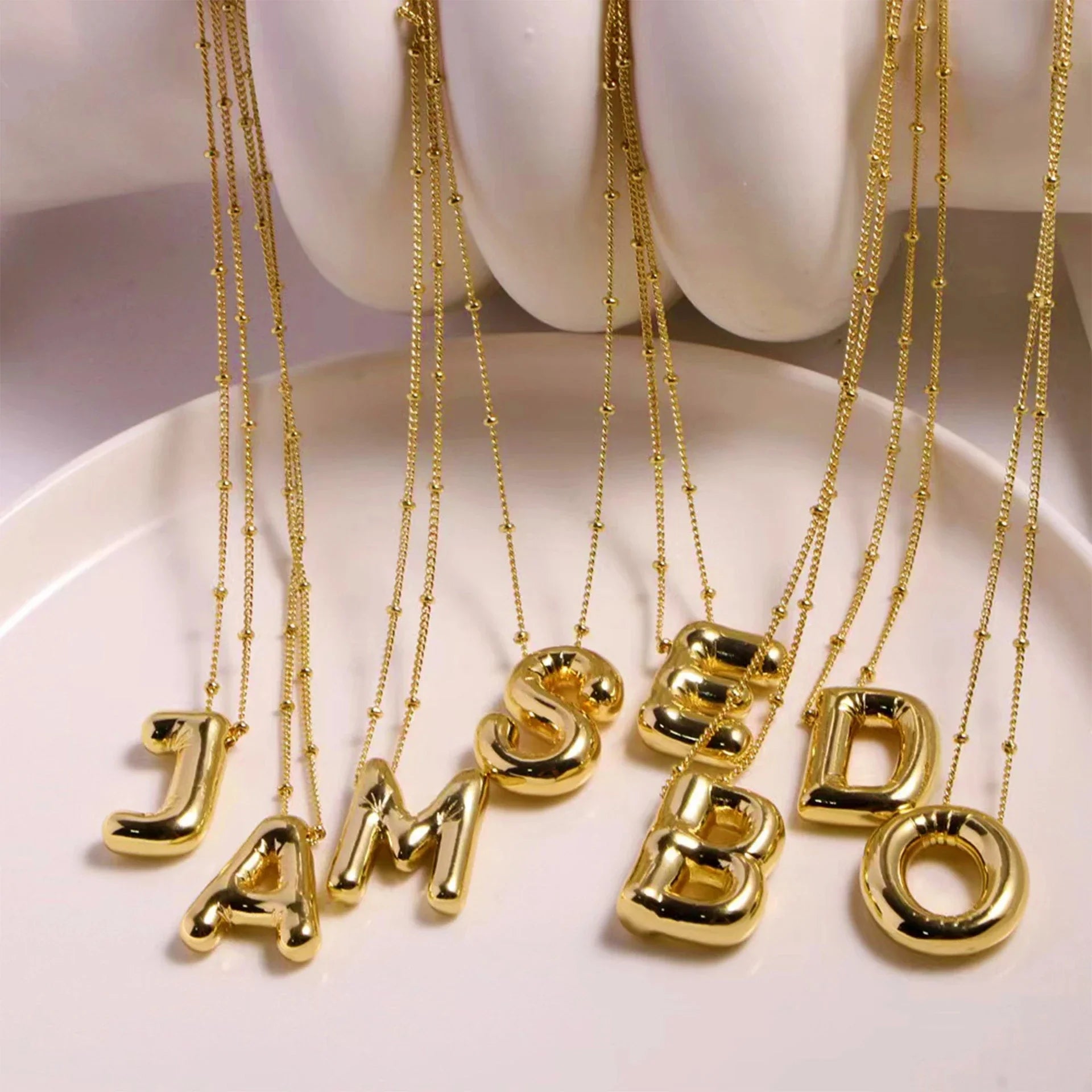 Femlion Chunky Stainless Steel Initial Necklace Balloon Bubble Letter Pendant Collar Jewelry