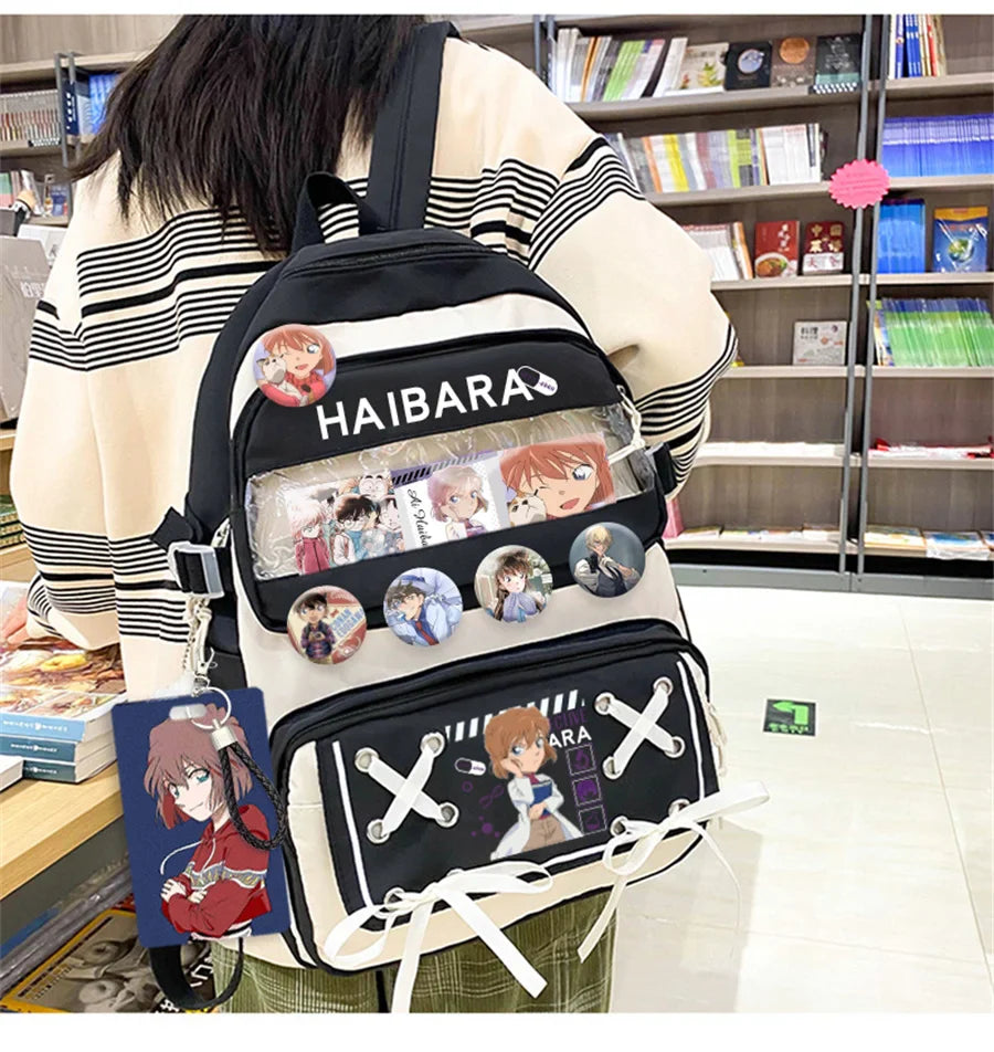 Femlion Detective Conan Anime Badge Backpack for Student School & Travel