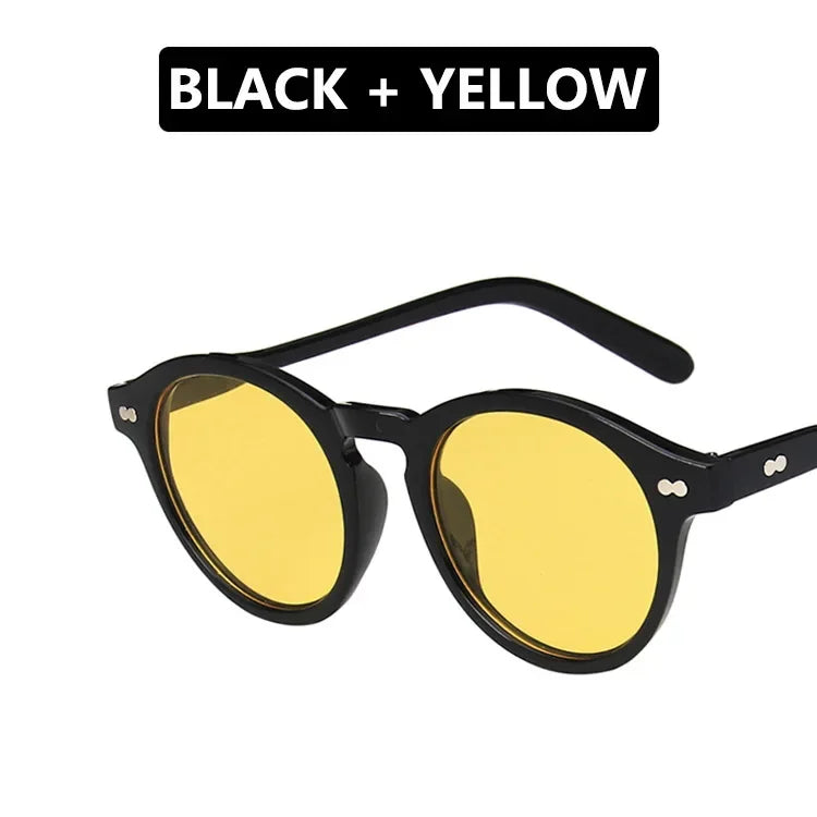 Femlion Vintage Retro Sunglasses Round Black Yellow Frame UV400 Eyeglasses