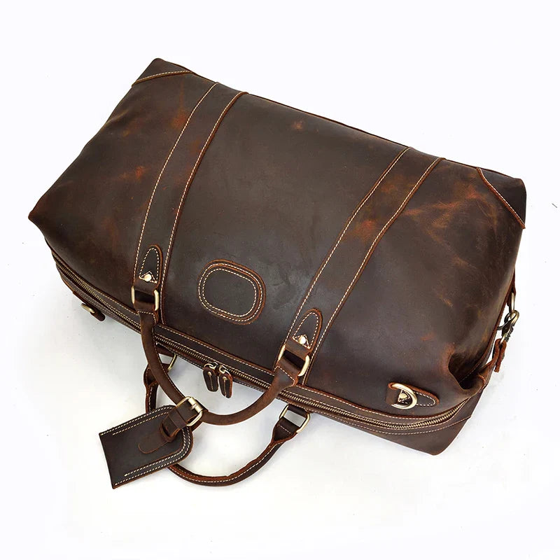 Femlion Vintage Leather Duffle Bag | Large Capacity Men's Weekender Totes