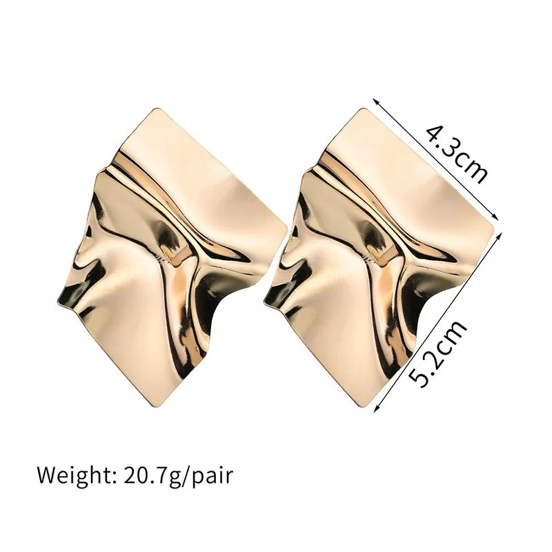 Femlion Gold Stud Earrings Big Simple Punk Statement Fashion Jewelry Women