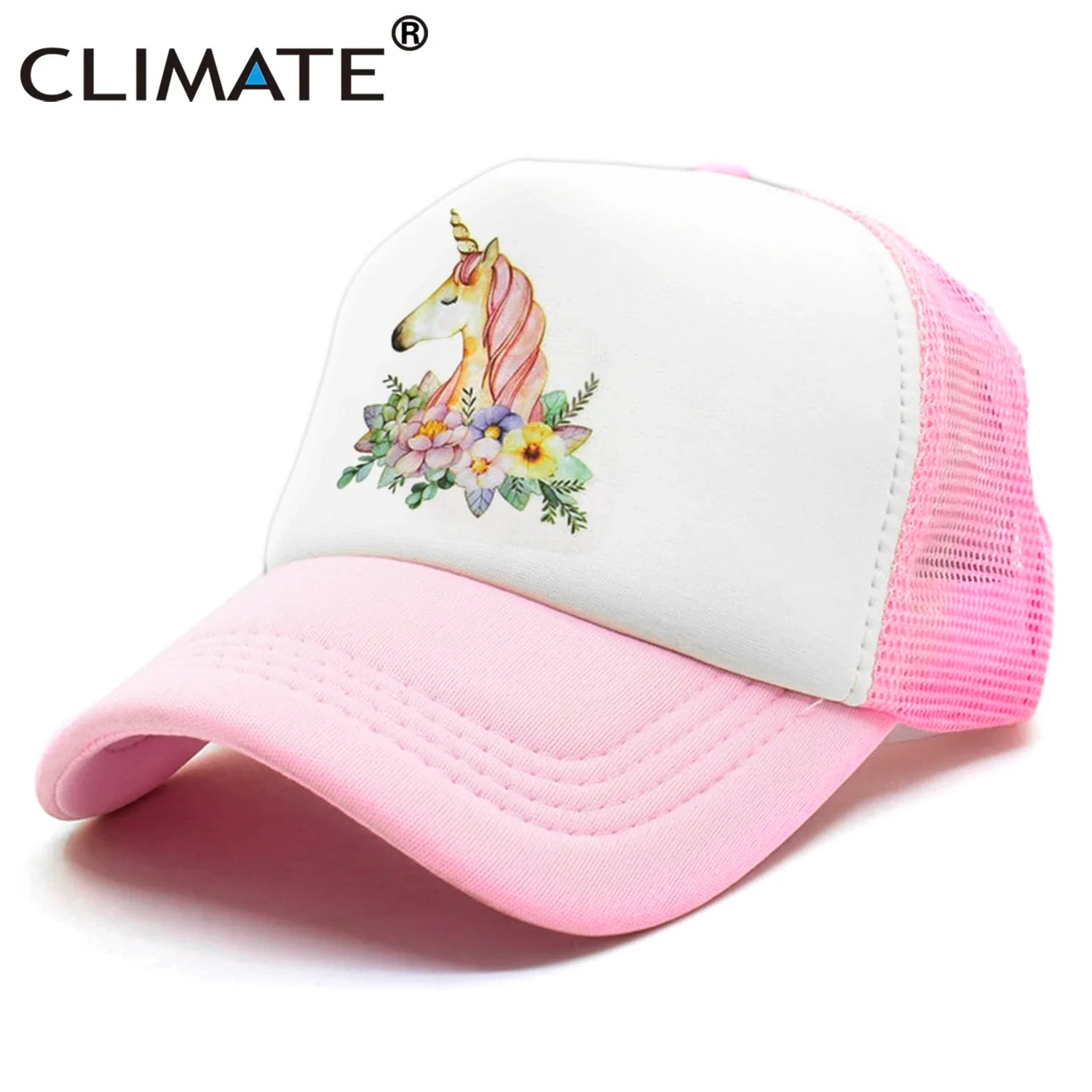 Femlion Unicorn Trucker Cap for Girls - Pink Rose Mesh Baseball Hat