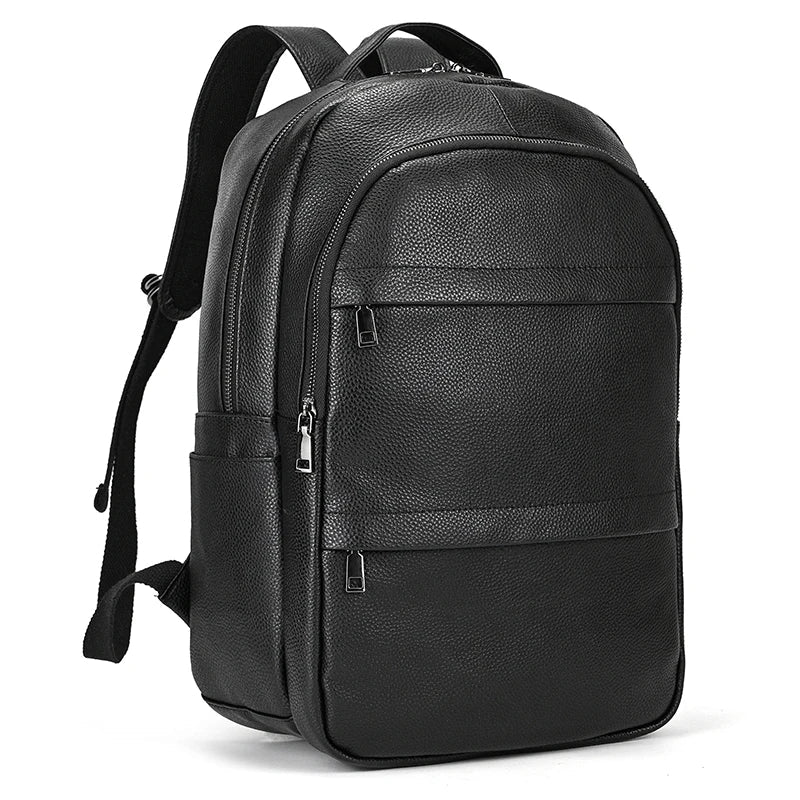 Femlion Black Leather Men's Backpack Bag - 15.6 Inch Laptop Travel & School Bag