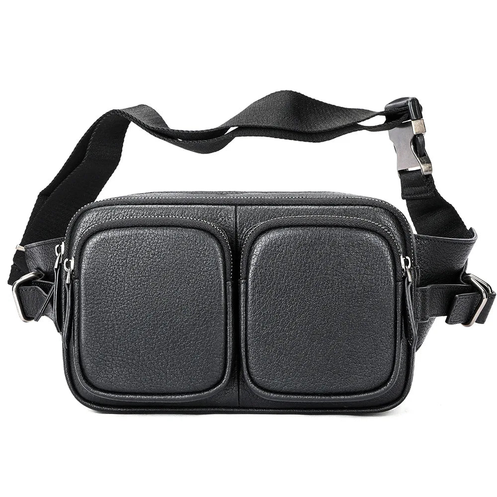 Femlion Genuine Leather Men's Waist Bag - Big Capacity Belt Pouch