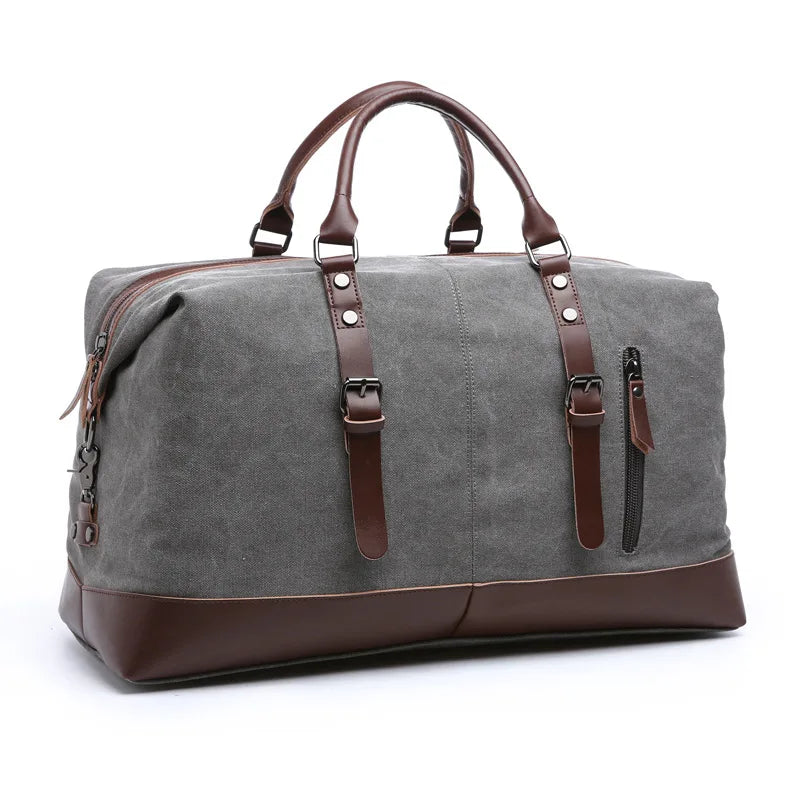 Femlion Canvas Leather Men Travel Duffel Bag Large Weekend Overnight Tote