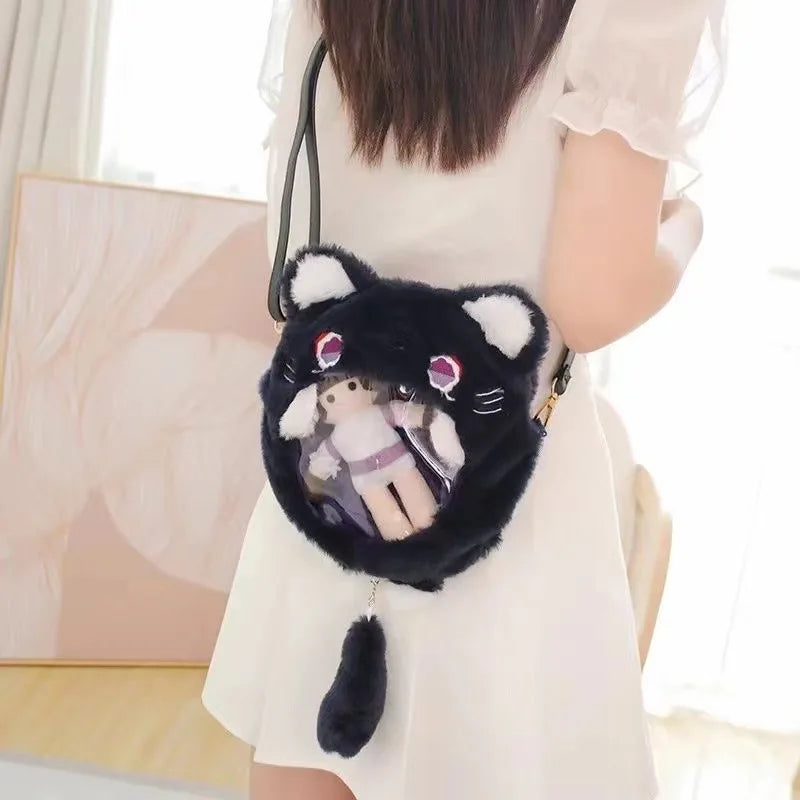 Femlion Wanders Cat Plush Crossbody Messenger Bag with Ears