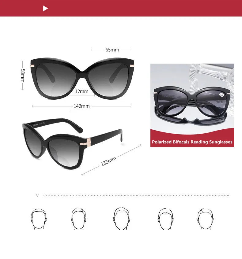 Femlion Cateye Bifocal Sunglasses Diopter +1.0 to +3.0