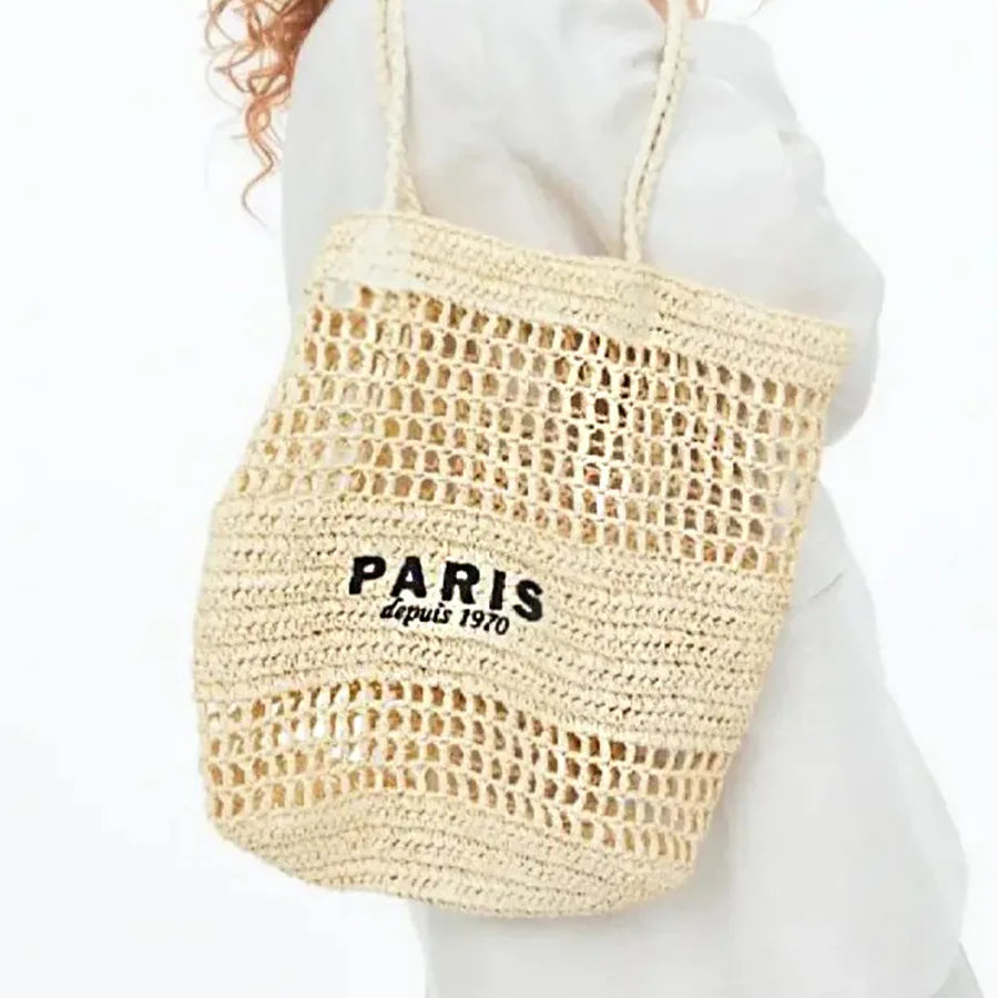 Femlion Straw Shoulder Bag: Handwoven Papaer Letters Tote for Beach, Summer Bali 2024