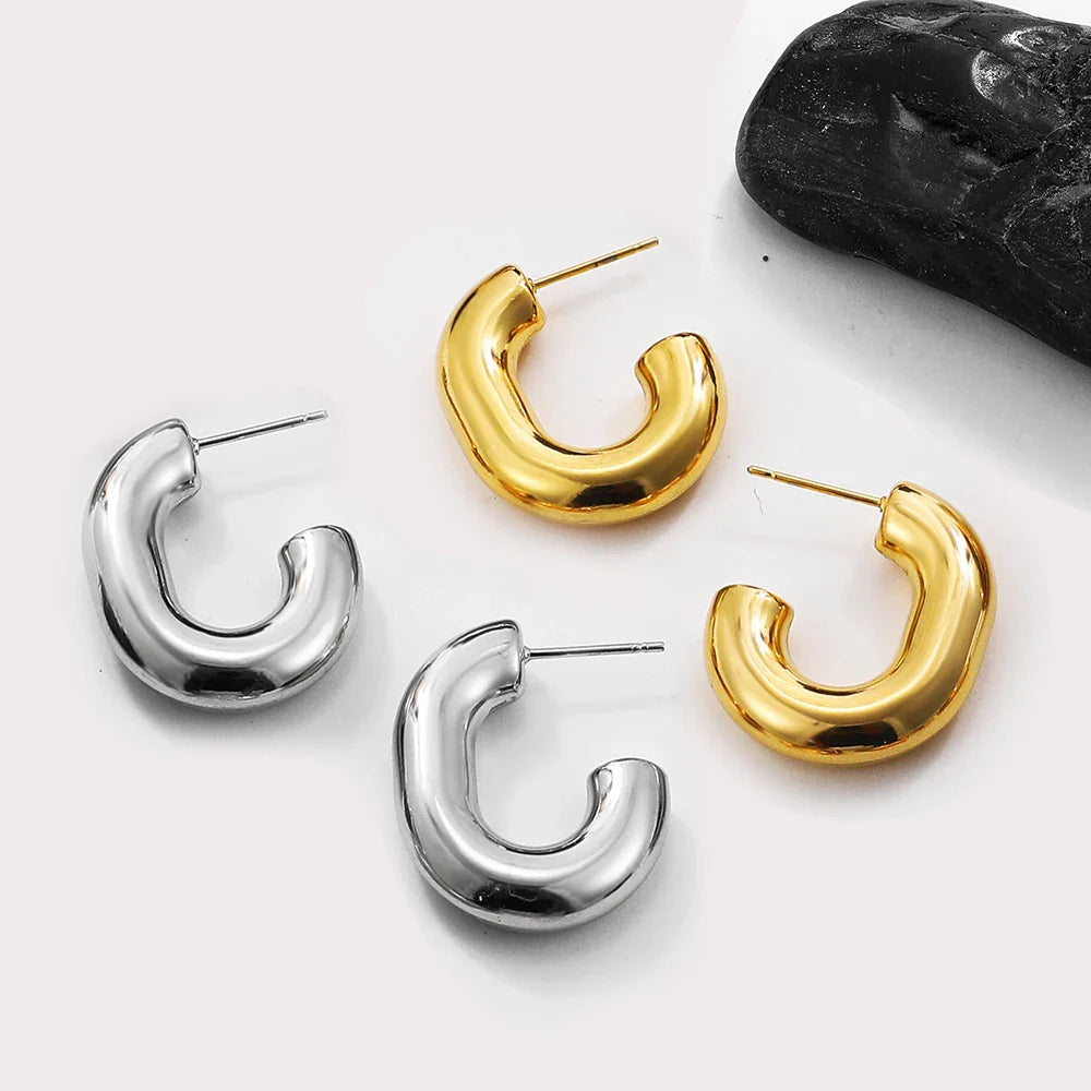 Femlion Gold-Plated Chunky U-Shaped Hoop Earrings for Women