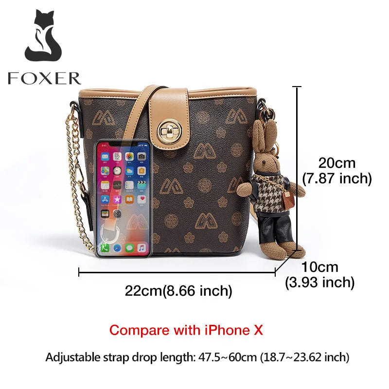 Femlion PVC Crossbody Bucket Bag with Pendant, Small Fashion Messenger Phone Bag