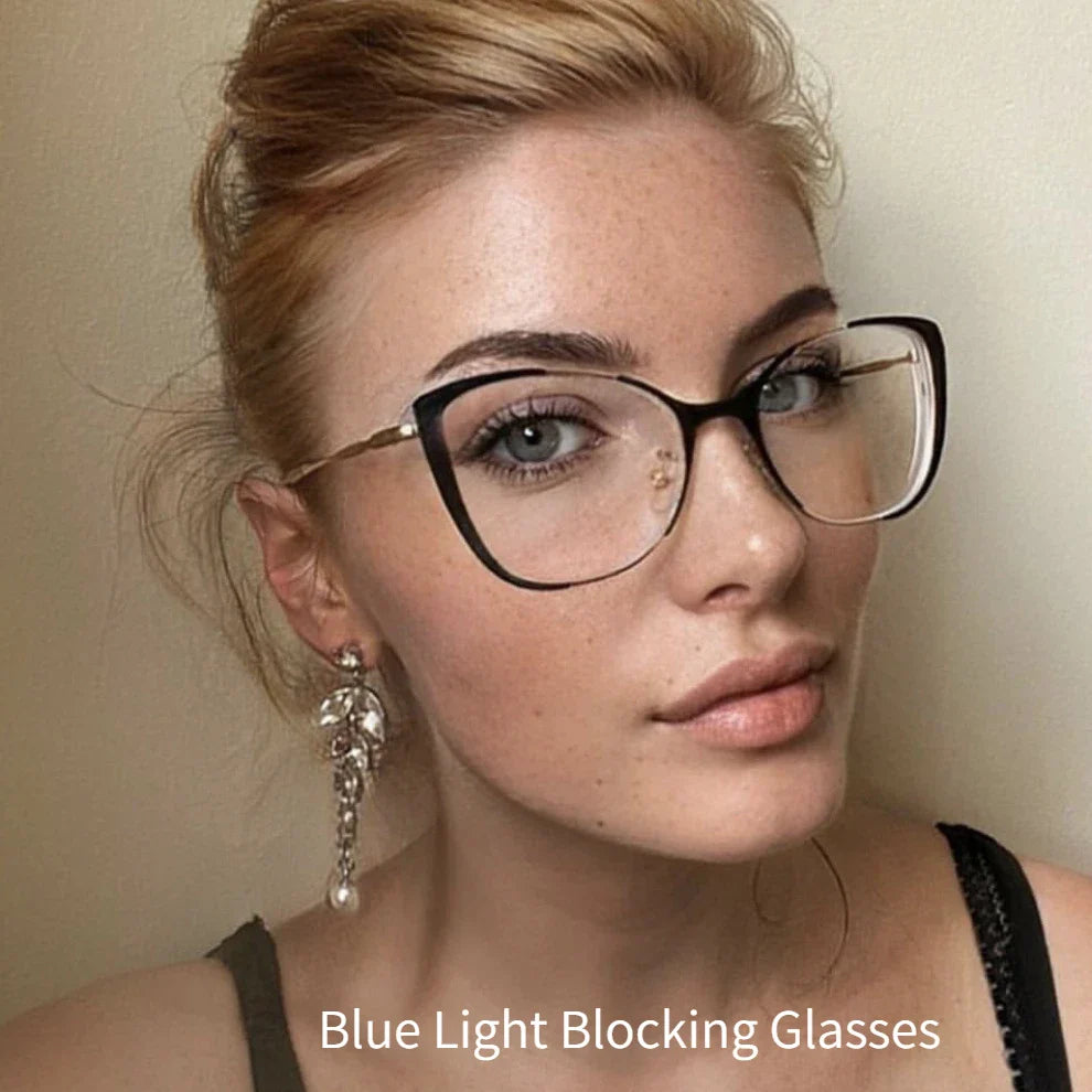 Femlion Blue Cat Eye Glasses Frame Retro Luxury Optical Eyeglasses