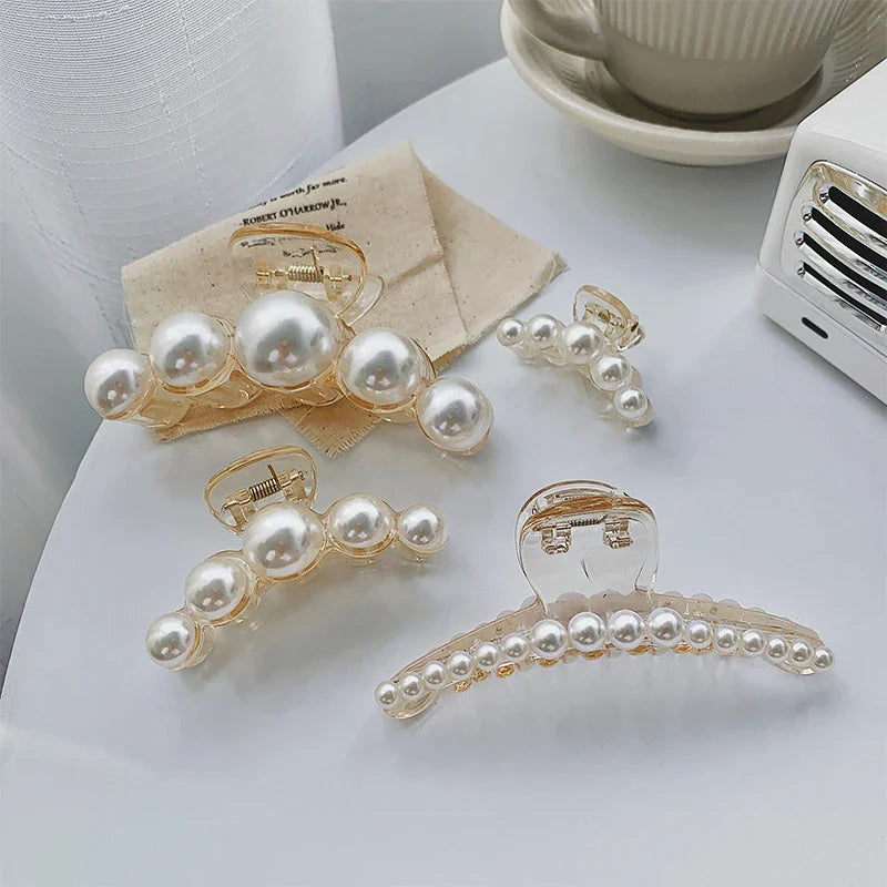 Femlion Acrylic Pearl Hair Claw Set Large Size Barrettes for Women Girls Fashion Accessory