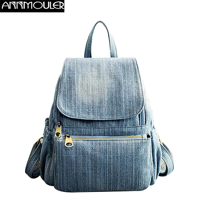 Femlion Denim Backpack: Stylish Large Capacity Daypack for Women & Students