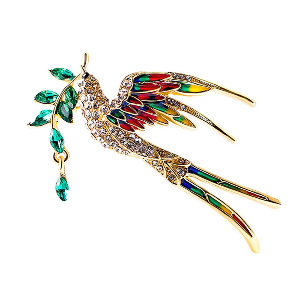 Femlion Rhinestone Bird Leaf Brooch Women's Colorful Animal Pin Cute Badge Jewelry