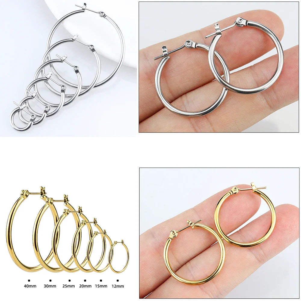 Femlion Gold Stainless Steel Circle Hoop Earrings Set - 6 Sizes Punk Rock Jewelry