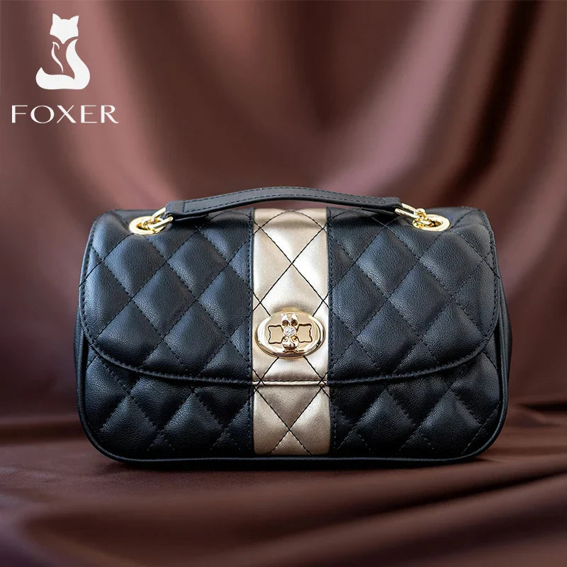 Femlion Diamond Lattice Crossbody Bag in Black Leather