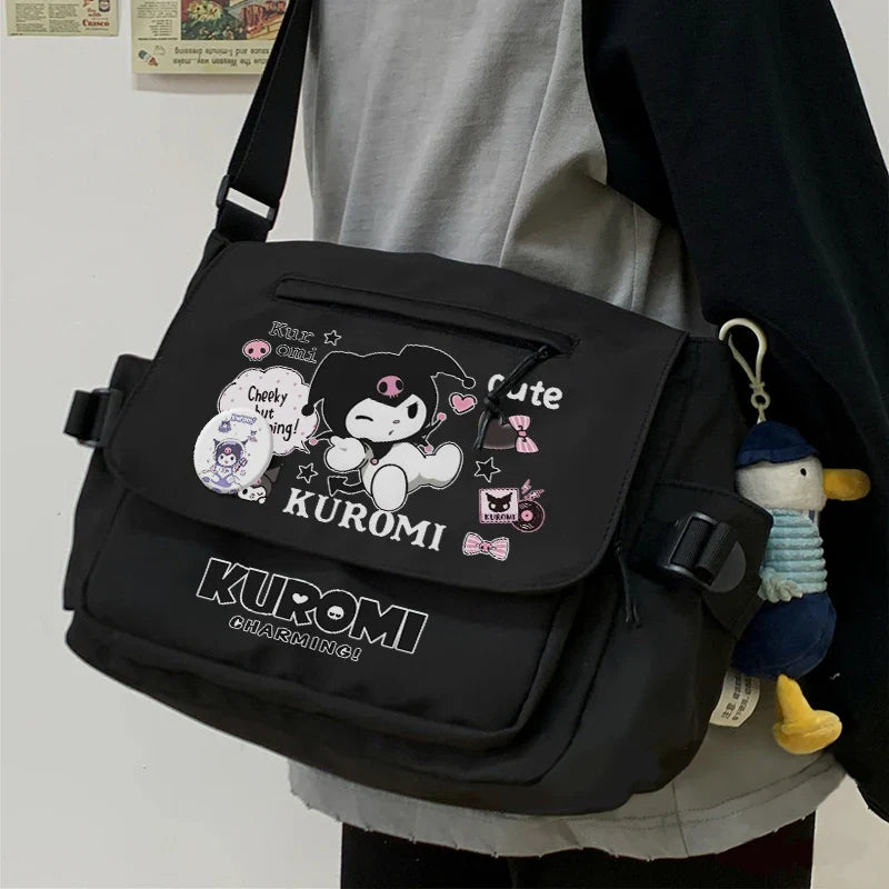 Femlion Kuromi Badges Shoulder Bag Schoolbag Crossbody for Students