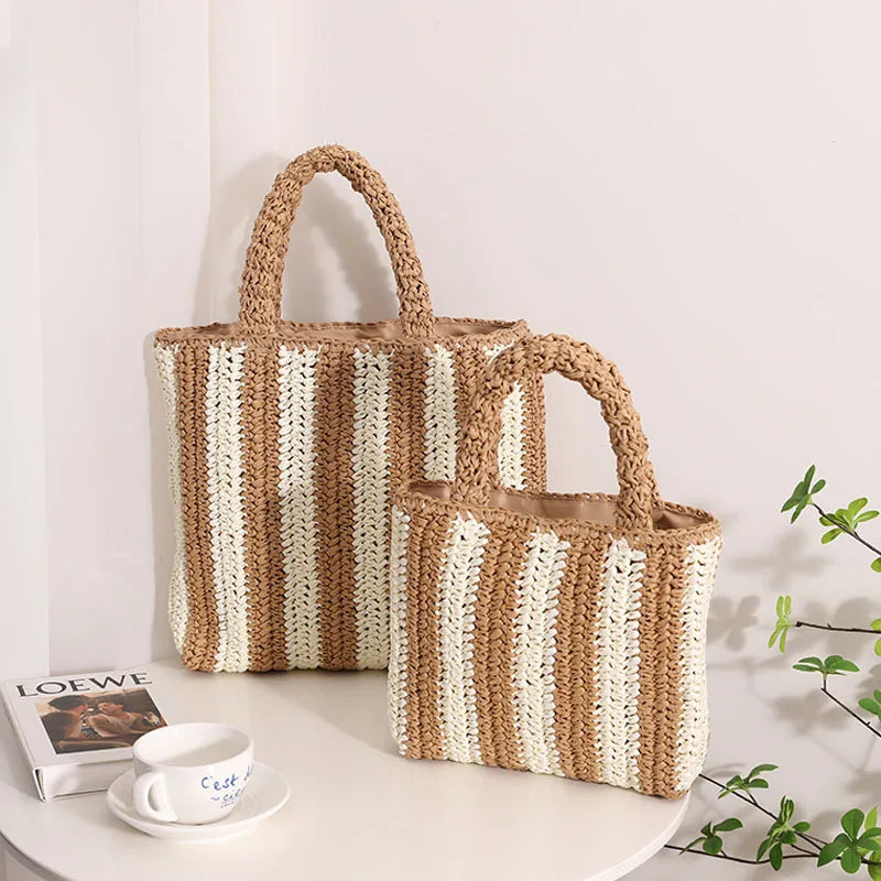 Femlion French Straw Woven Bag - Women's Beach Holiday Handheld Bag