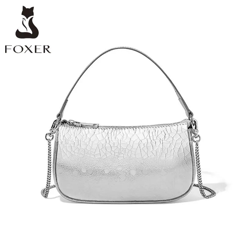 Femlion Silver Leather Crossbody Bag: Chic Small Shoulder Phone Purse for Fashionable Women