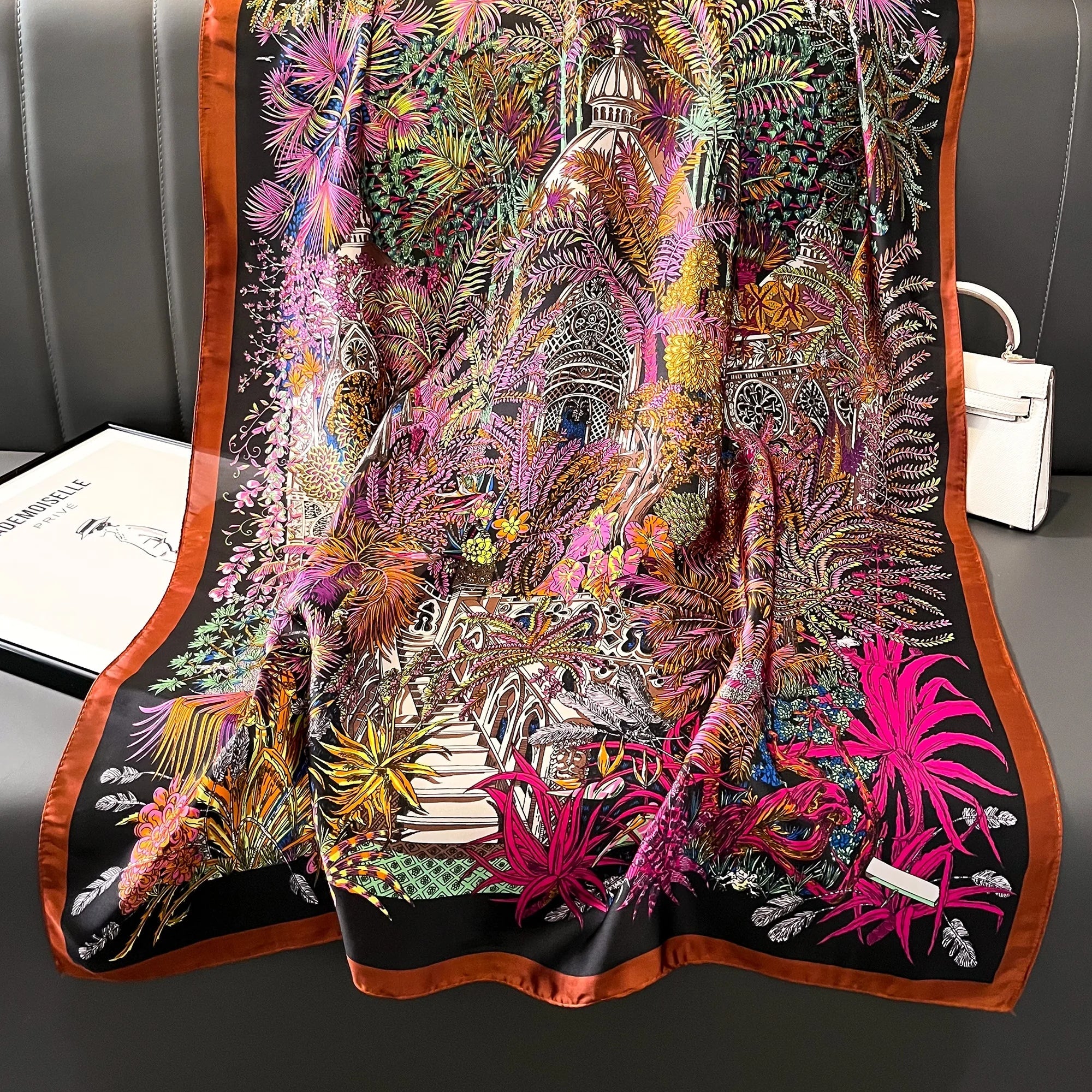 Femlion Luxury Silk Scarves Shawls for Women - Soft Geometry Summer Stole Muffler