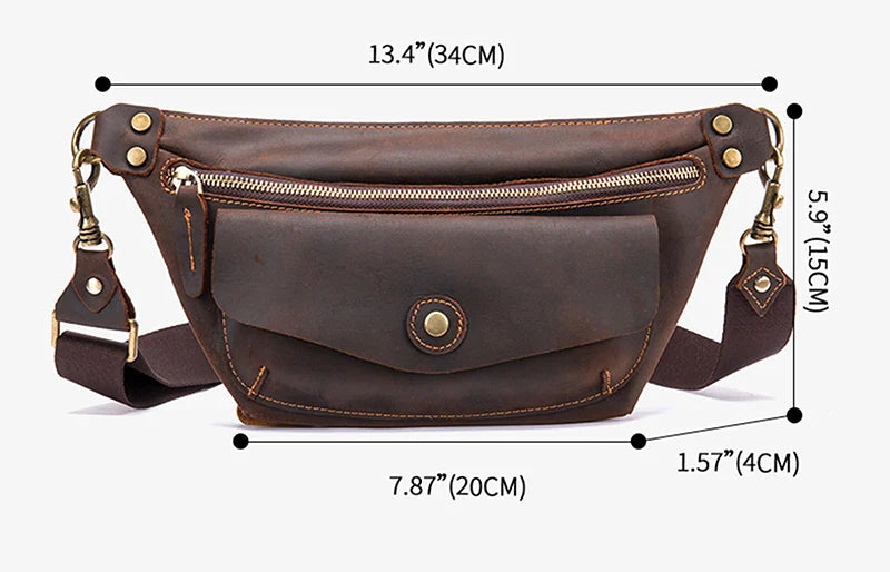 Femlion Retro Crazy Horse Leather Men's Chest Bag