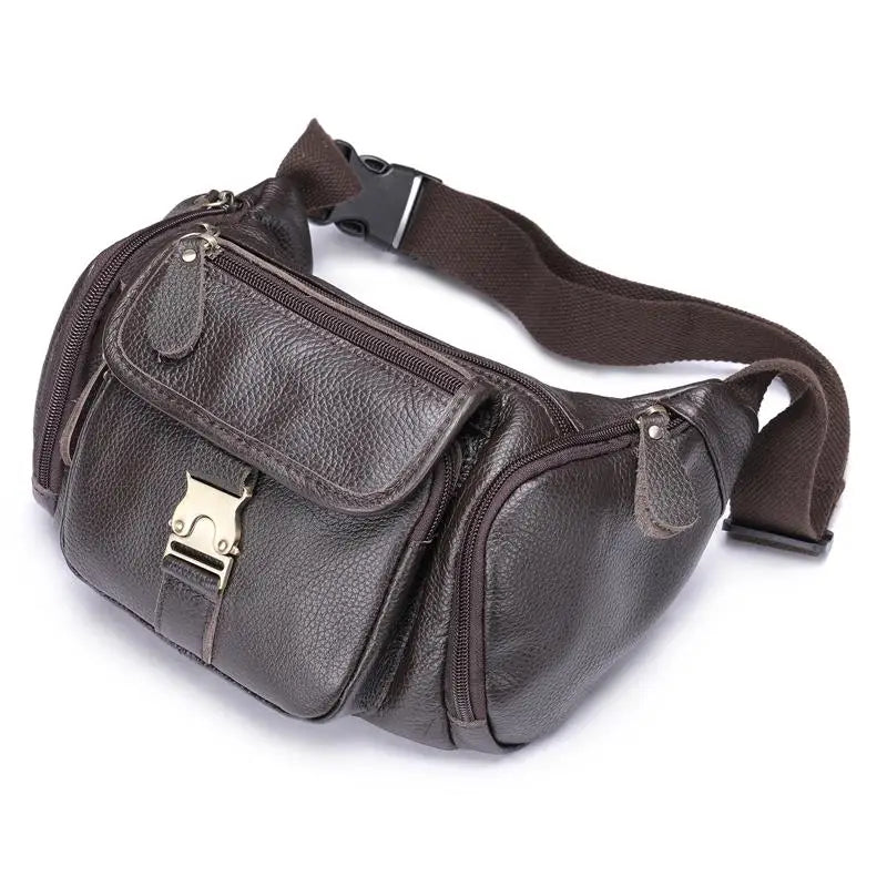 Femlion Luxury Leather Men's Waist Bag with Dual Use Crossbody Design