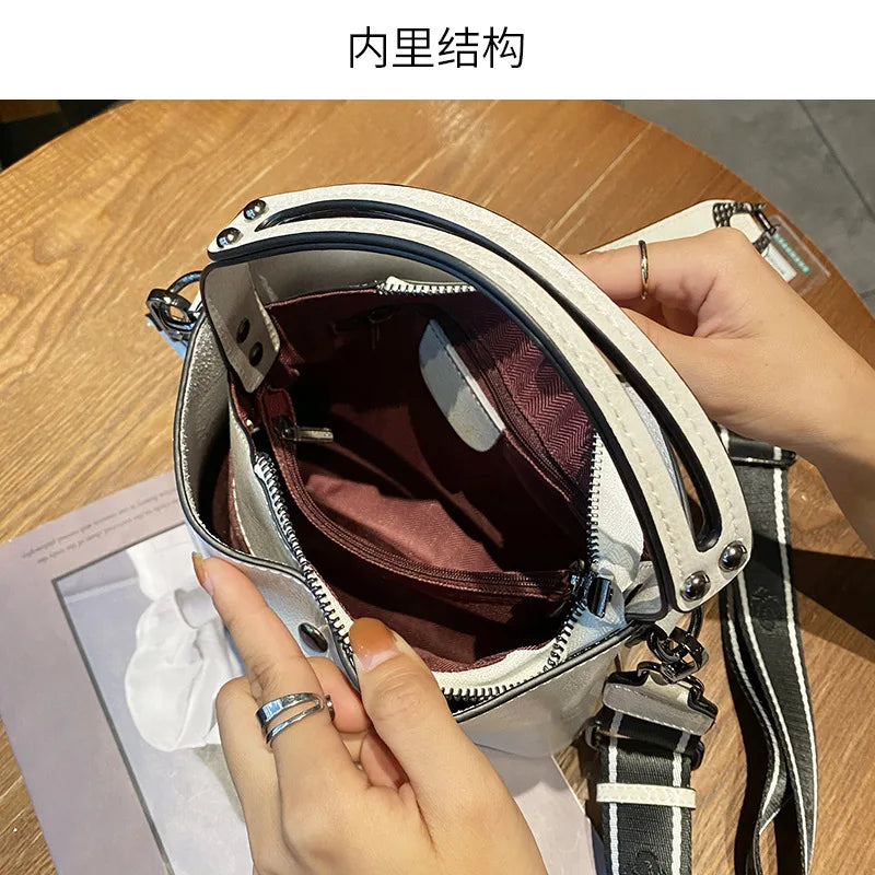 Femlion Stylish Cowhide Bucket Bag for Women: Versatile Fashion Handbag Crossbody Shoulder Messenger